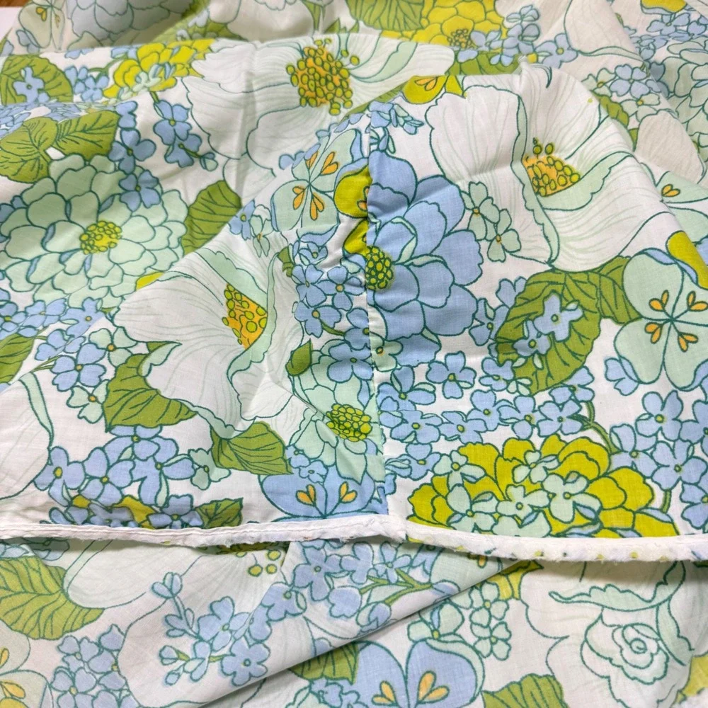 Vintage 70's Fieldcrest Perfection Twin Sheet Set 3 Pc Retro Blue Green Floral